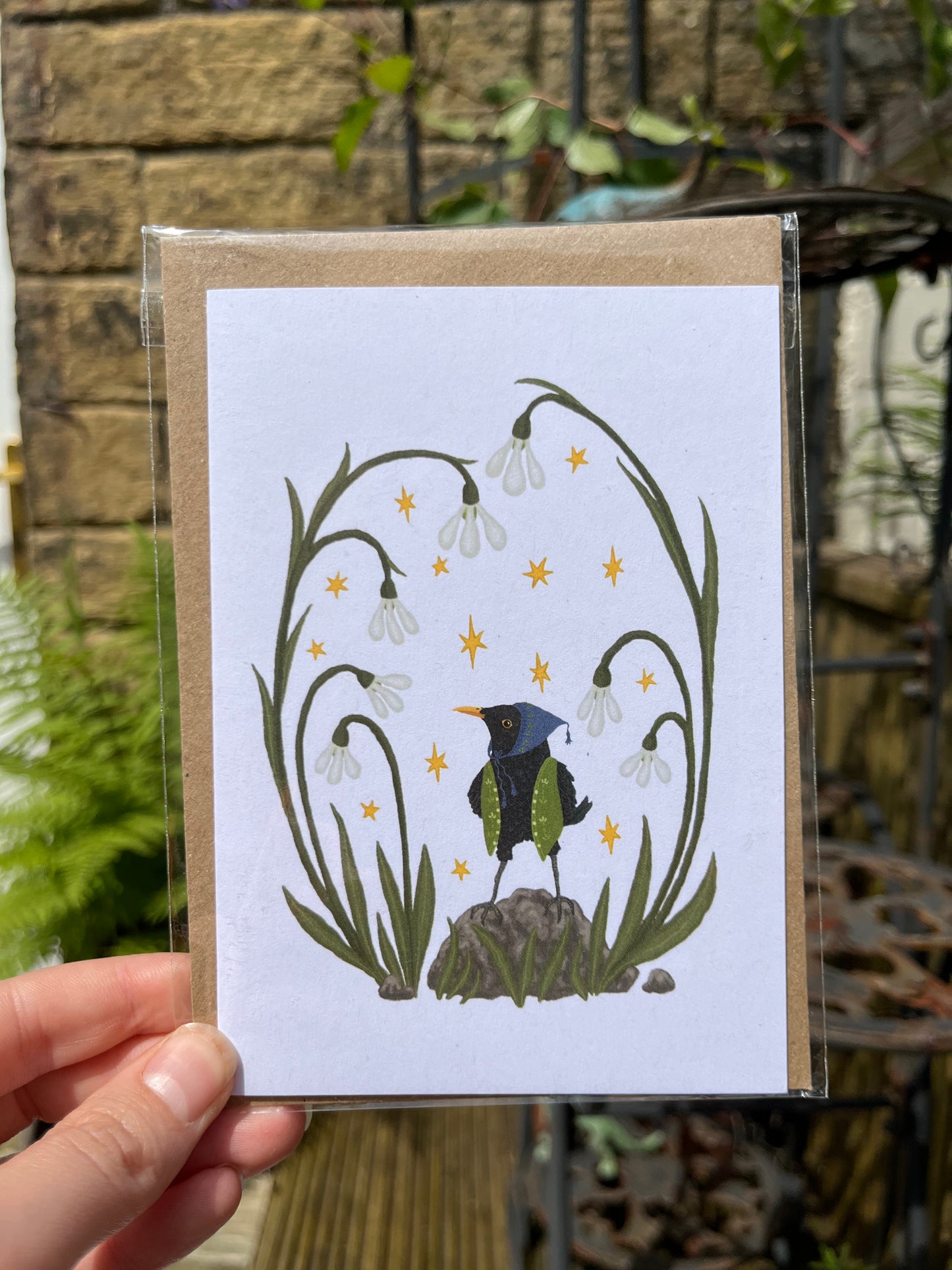 Blackbird in Snowdrops Card