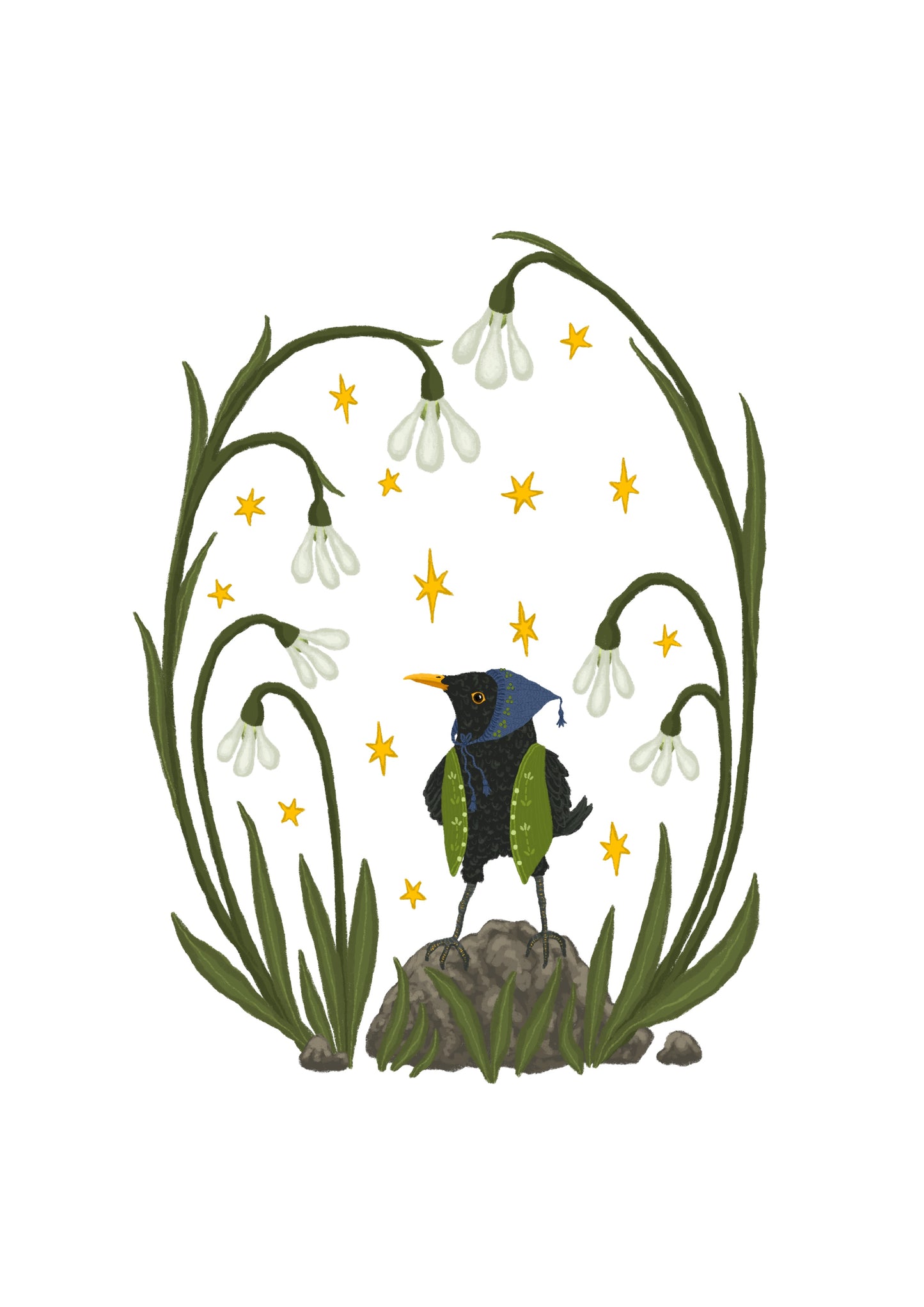 Blackbird in Snowdrops Card