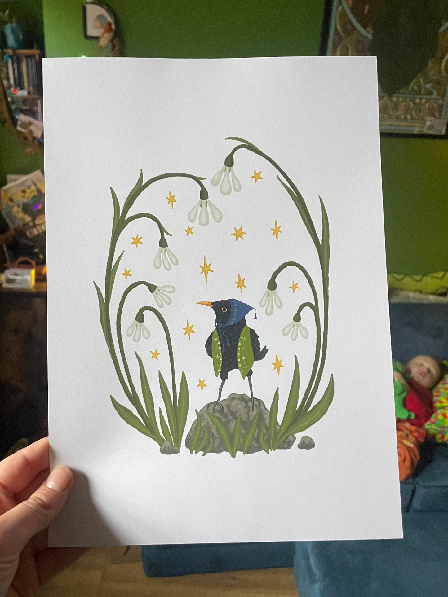 Blackbird in the Snowdrops Print